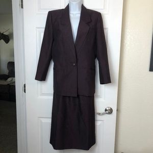 Vintage P & L Fashions Custom Made Deep Plum Wool Blend Skirt Suit